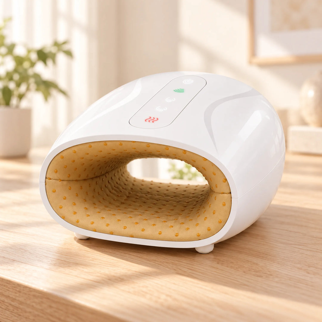 Open-ended hand massager showing its gold-colored inner lining