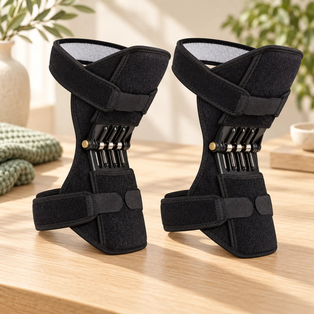 Pair of black spring-panel knee supports