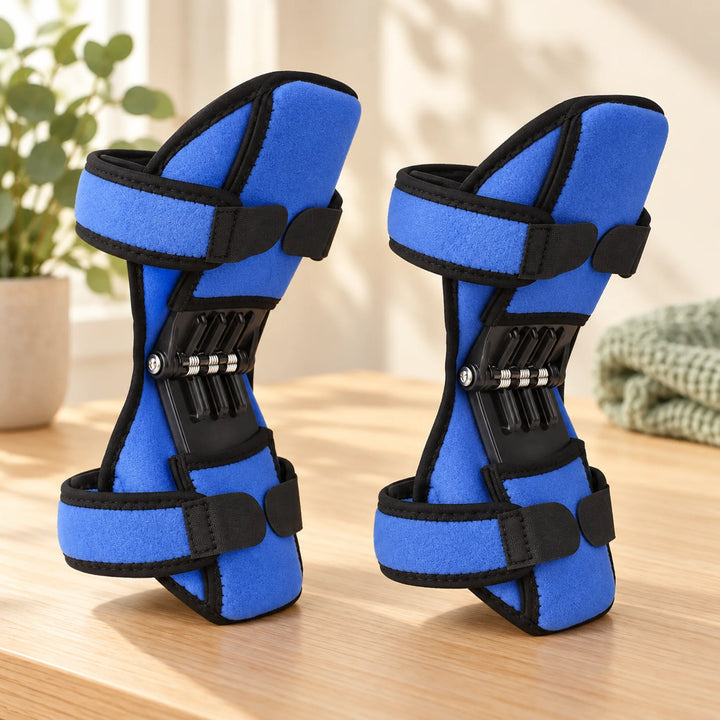 Pair of blue spring-panel knee supports