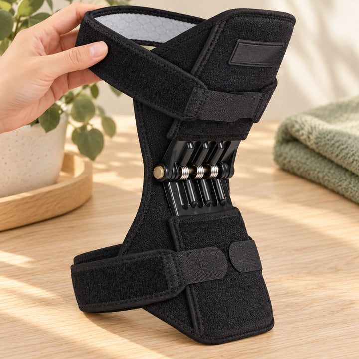 Spring panel and fastening straps of the knee support