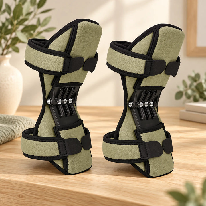Pair of green spring-panel knee supports