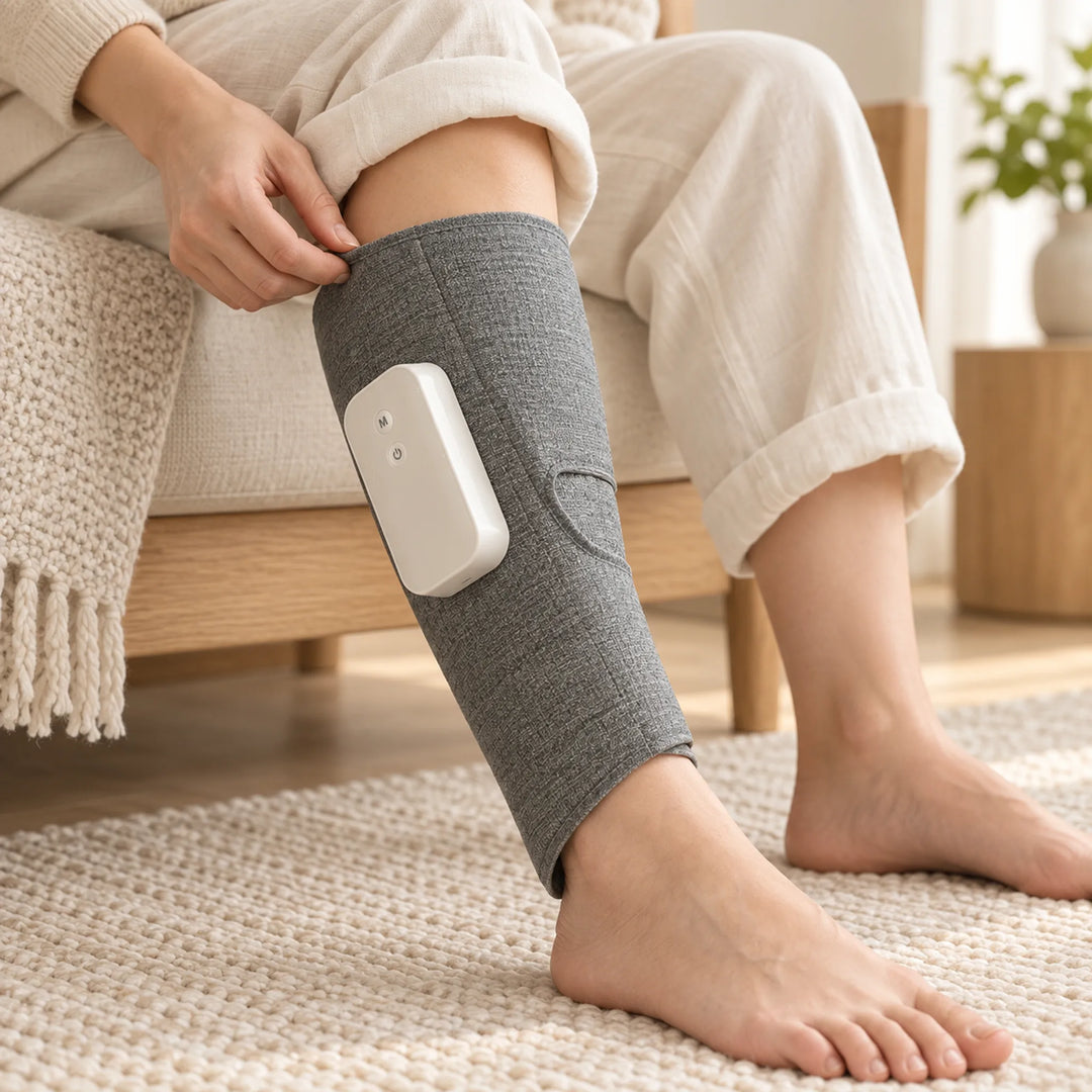Rechargeable Air-Compression Calf Massager — seated setup