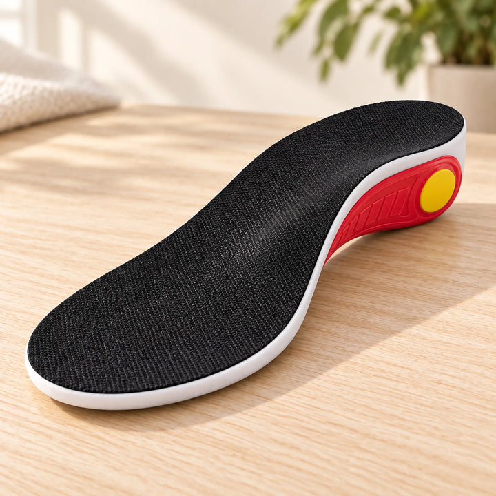black white red and yellow flexible insole — arch and heel detail