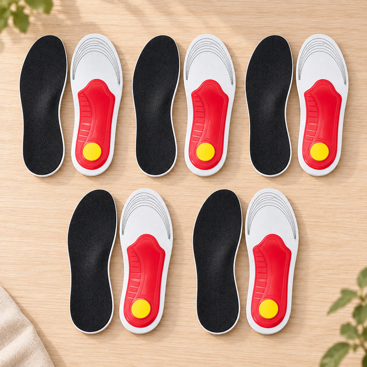 black white red and yellow flexible insoles — 5 pairs