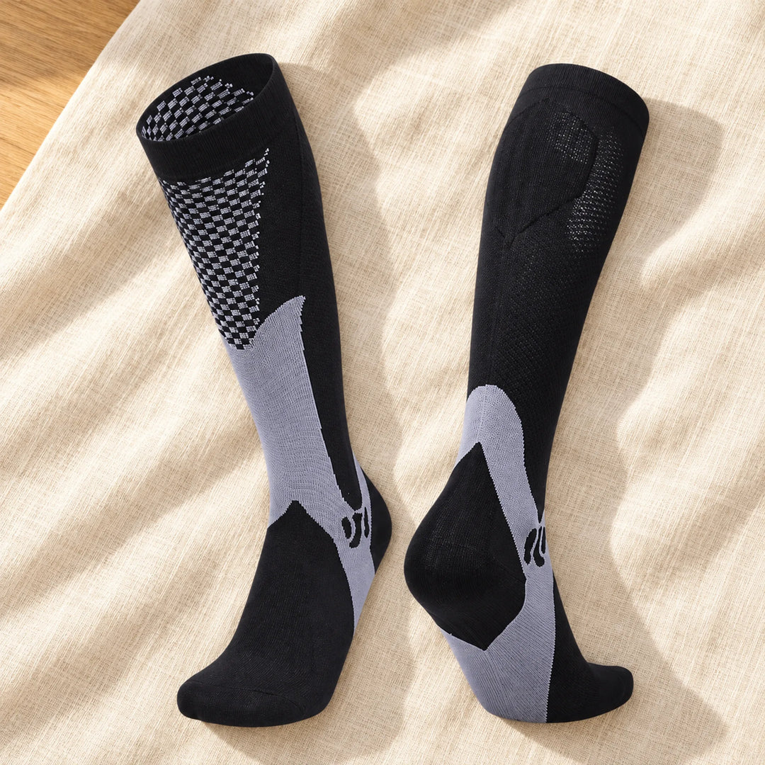 Patterned Knee-High Compression Socks — black