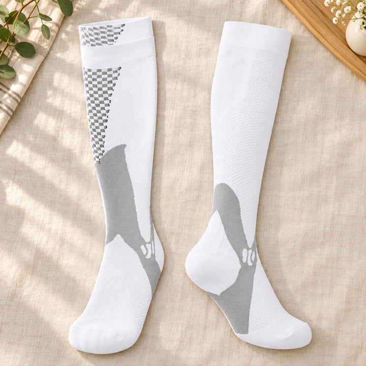 Patterned Knee-High Compression Socks — one white pair