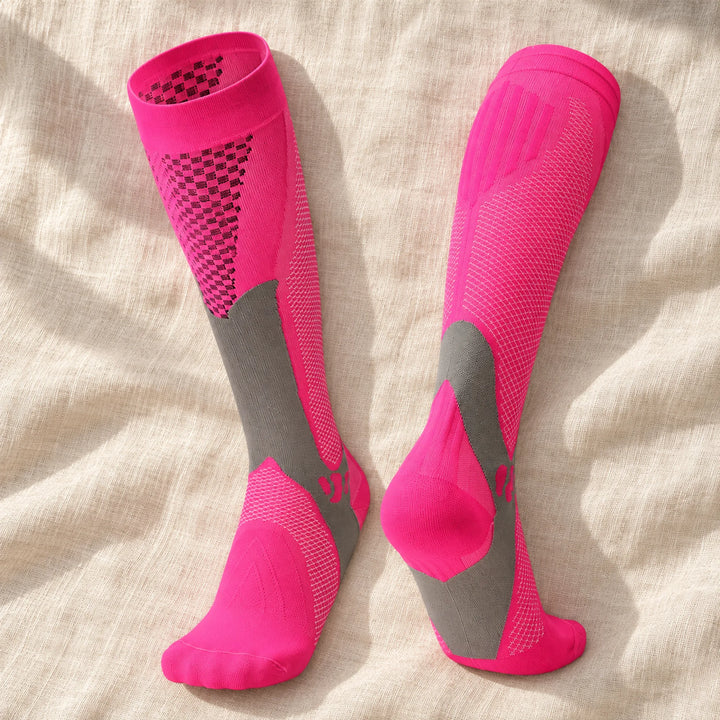 Patterned Knee-High Compression Socks — pink