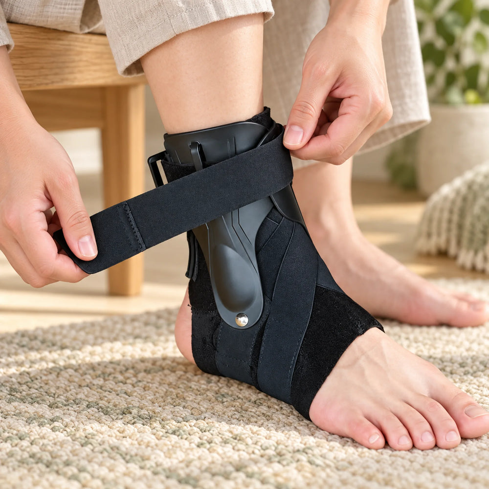 Structured ankle support brace — adjustable fastening