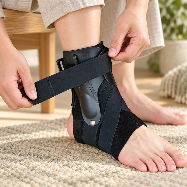 Structured ankle support brace — adjustable fastening