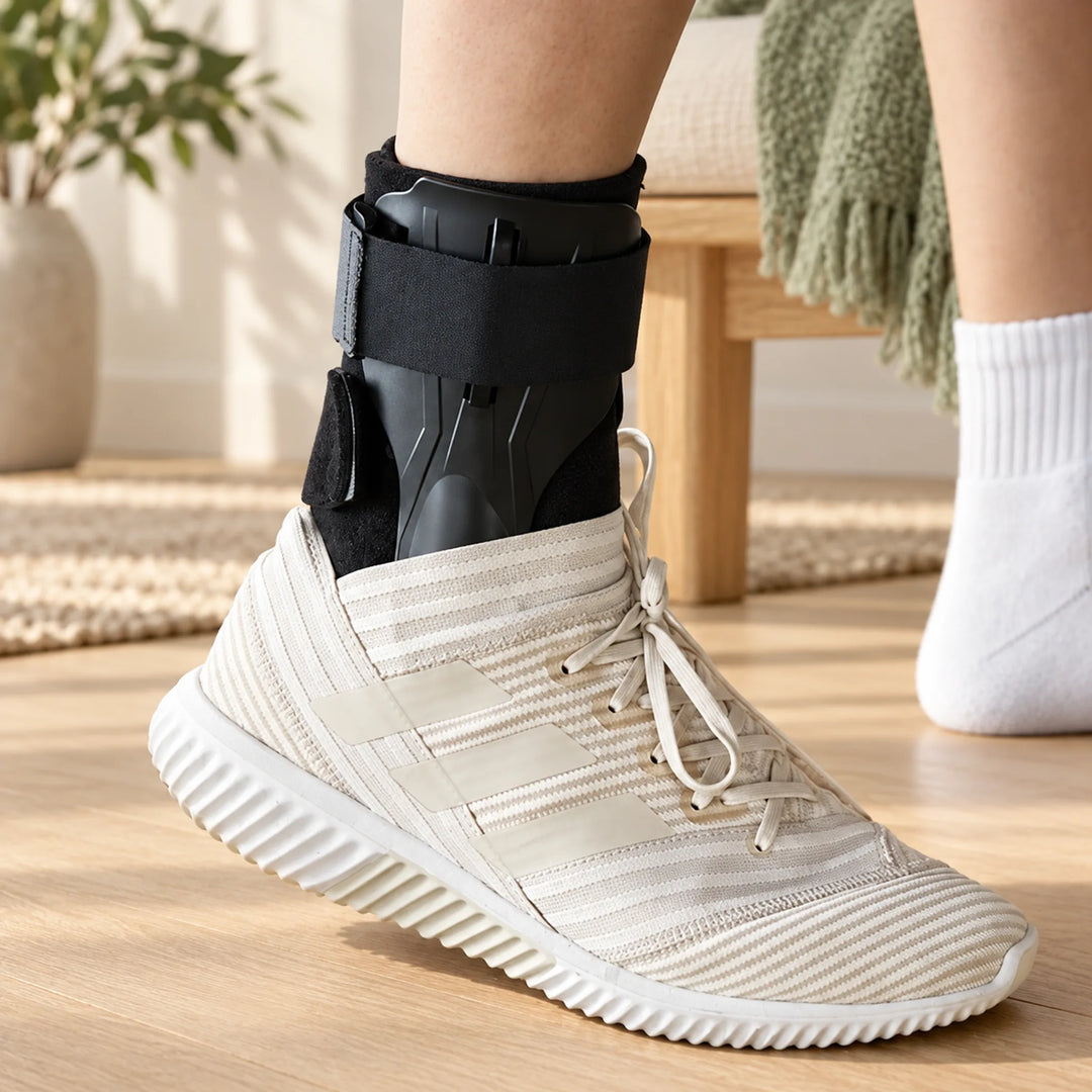 Structured ankle support brace — footwear placement