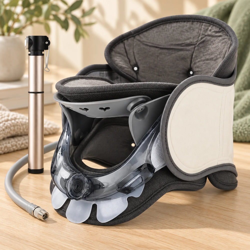 Open front frame and padded edge of the inflatable neck support