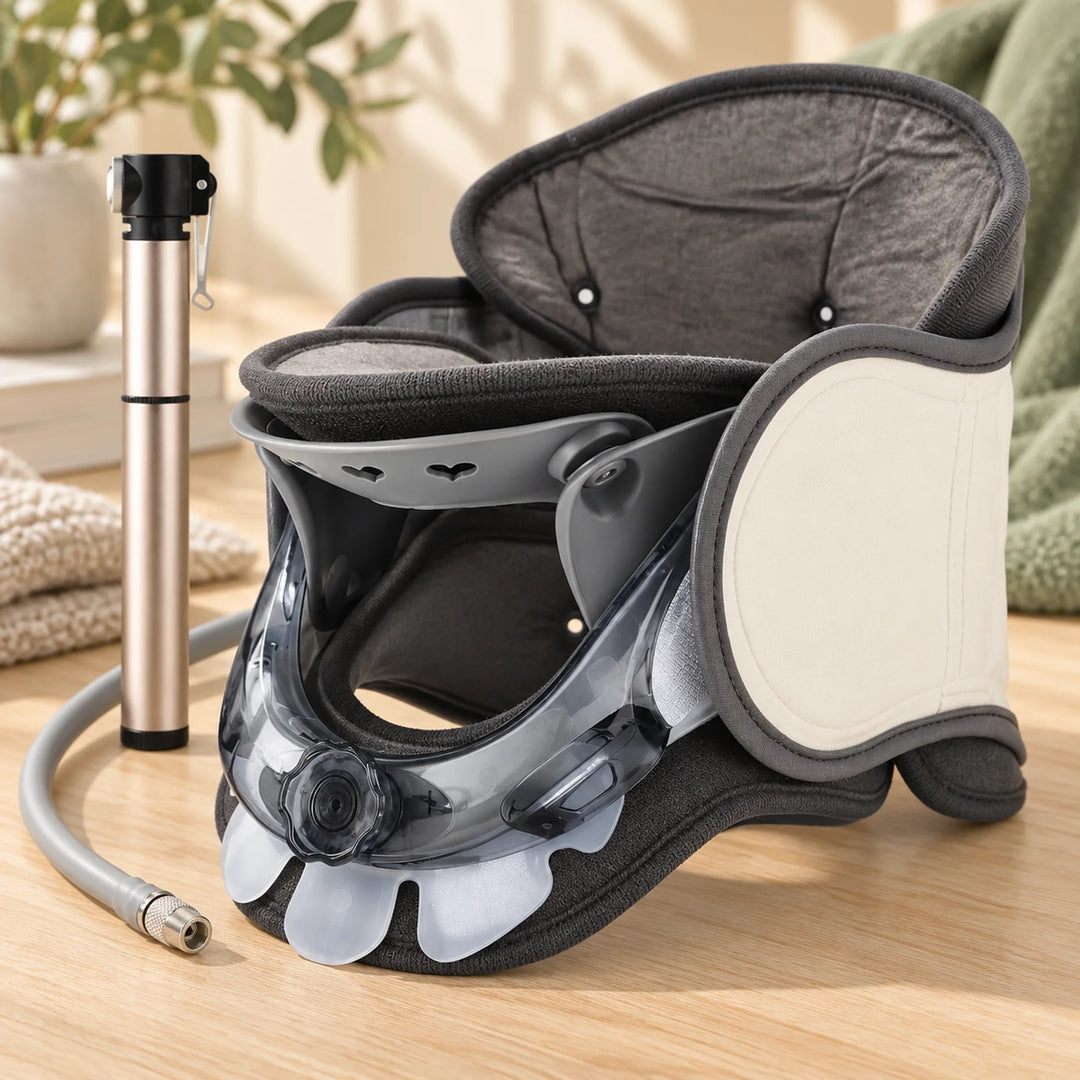 Open front frame and padded edge of the inflatable neck support