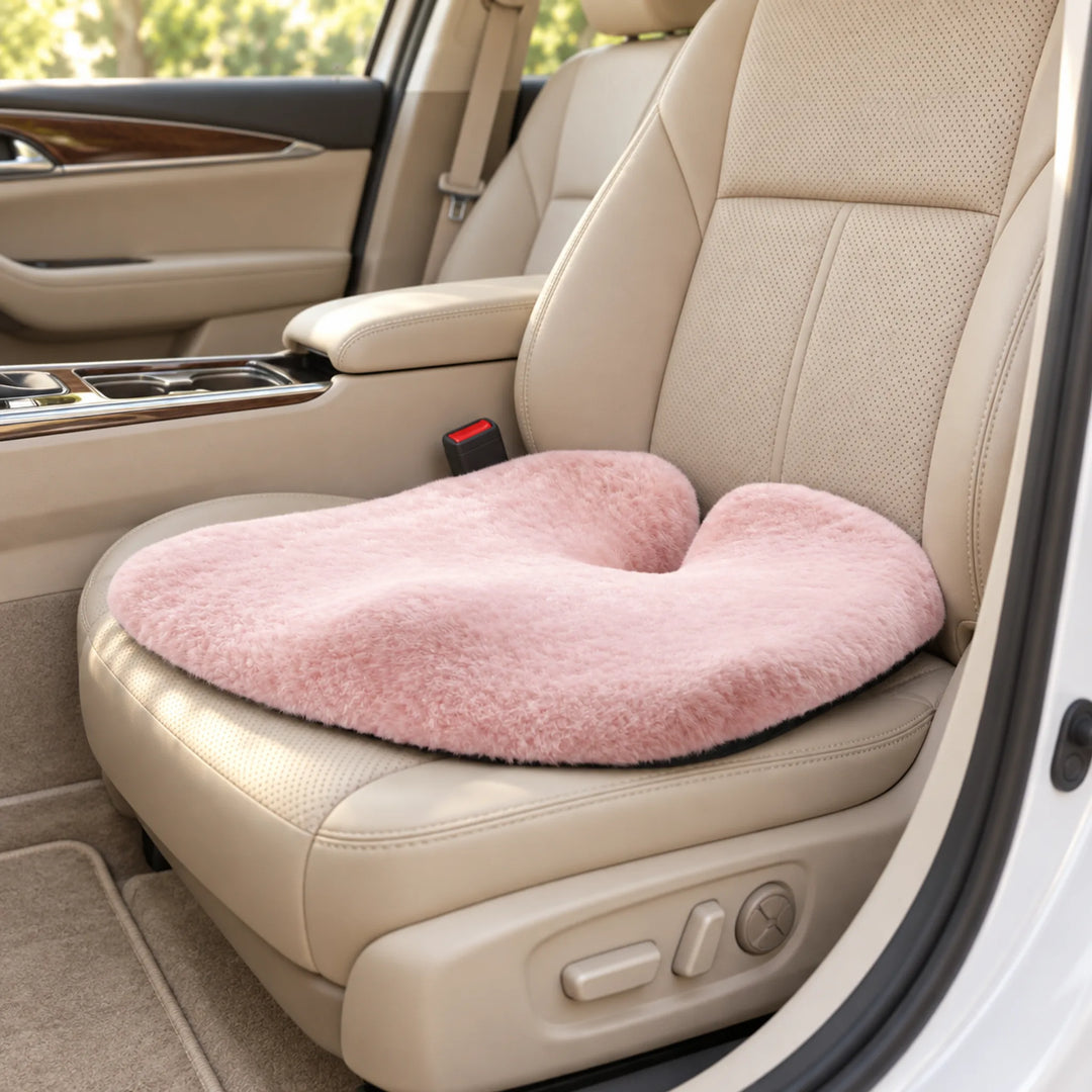 Low-Profile Car Seat Comfort Cushion — Blush Fur