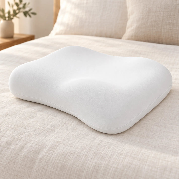 Compact travel pillow — sculpted sleeping surface