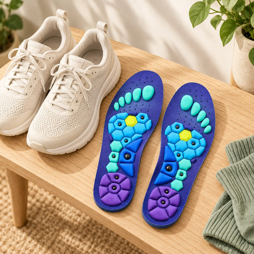 Textured massage insoles — getting shoes ready
