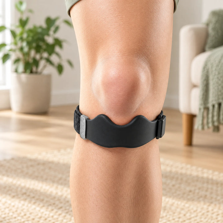 Patellar support strap — below-kneecap placement