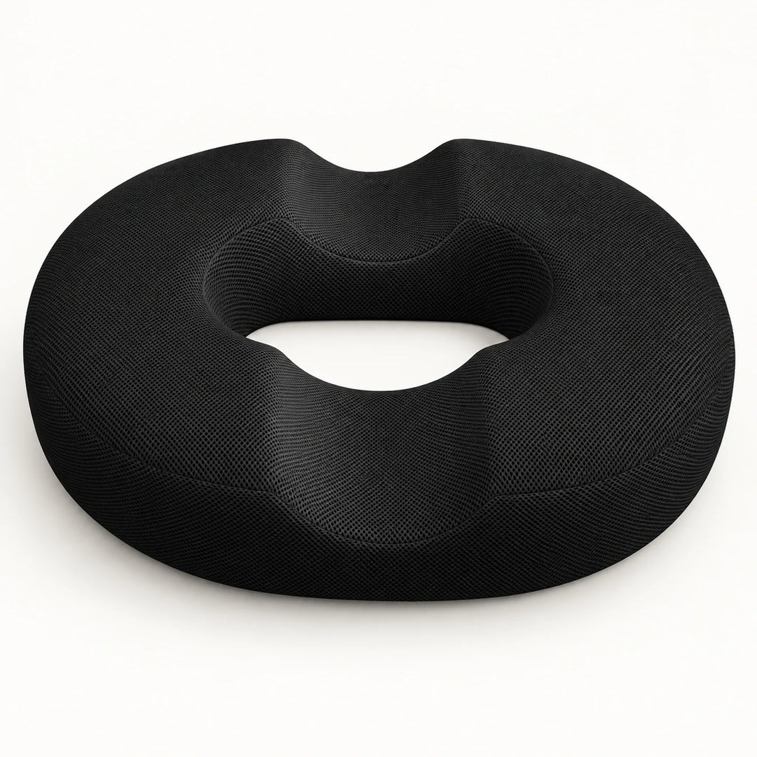 Black mesh donut cushion — complete contoured ring