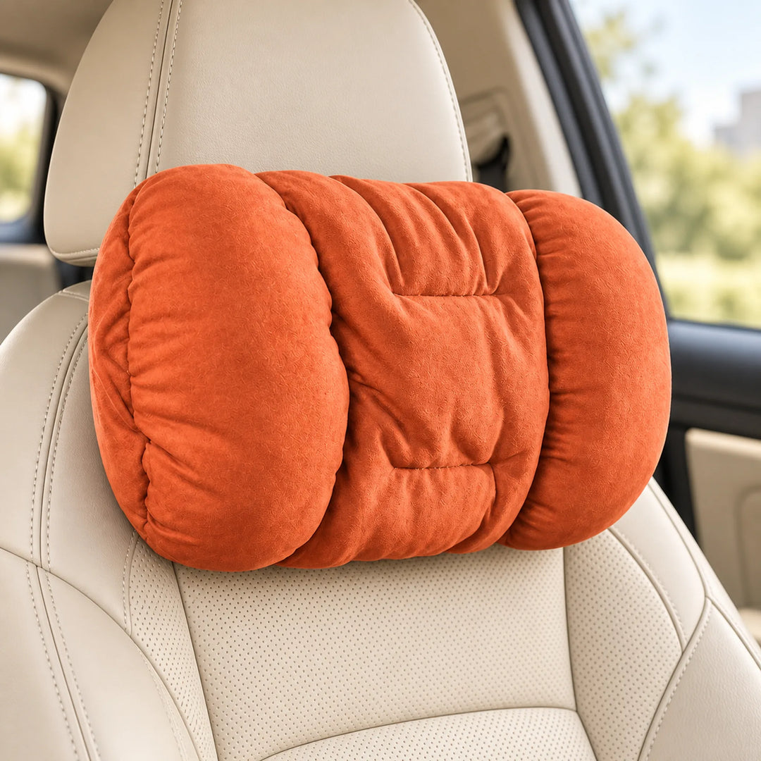 Plush Car Headrest & Lumbar Cushions — Headrest / Orange