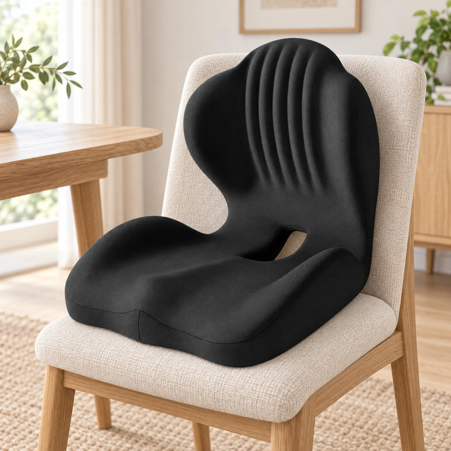 Black Easevora seat-and-back cushion fully supported on an upholstered chair.