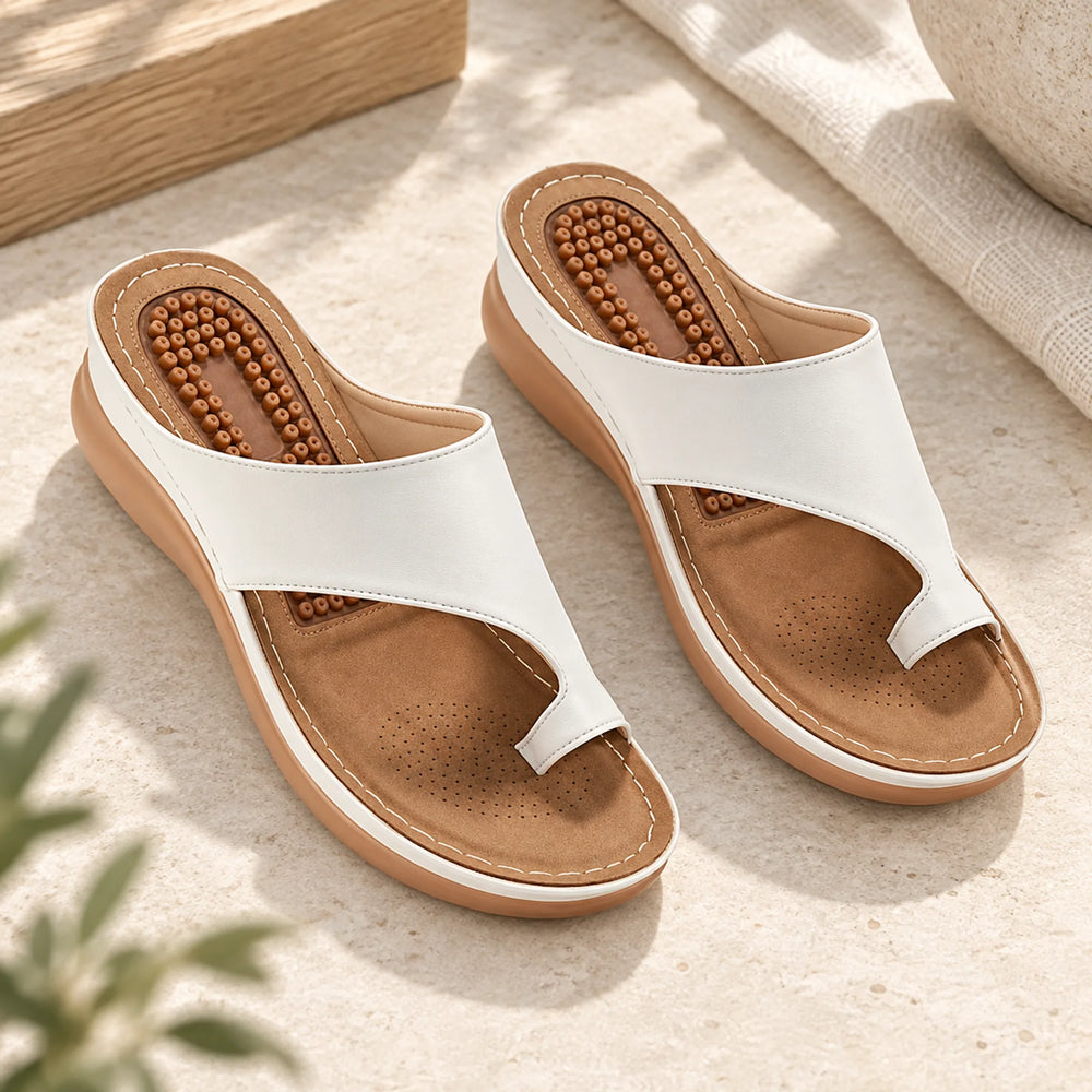 Women's Textured-Footbed Toe-Post Sandals — white