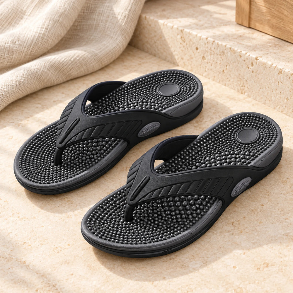Textured Massage Thong Sandals — black