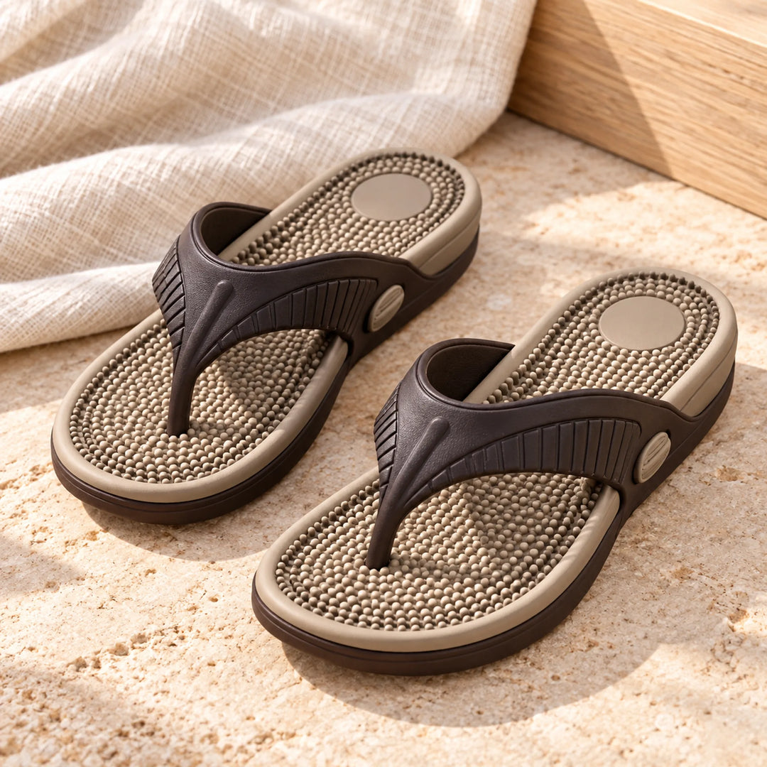 Textured Massage Thong Sandals — brown