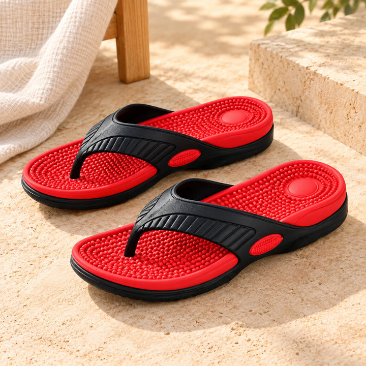 Textured Massage Thong Sandals — red
