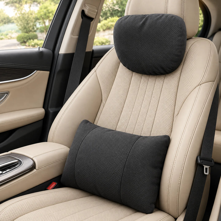 Perforated car cushions — Black headrest and lumbar pair