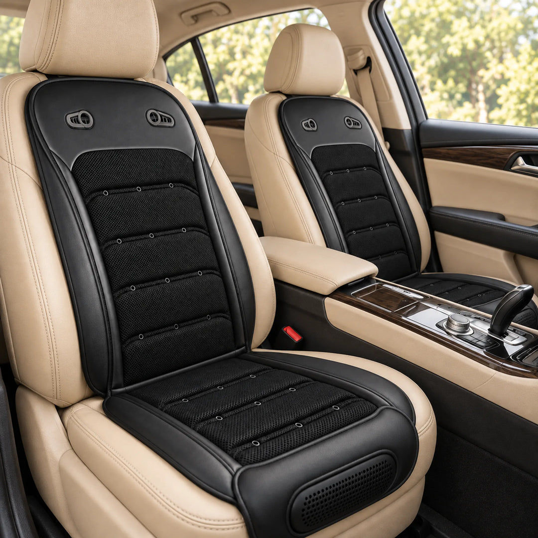 Ventilated car seat pads — black pair