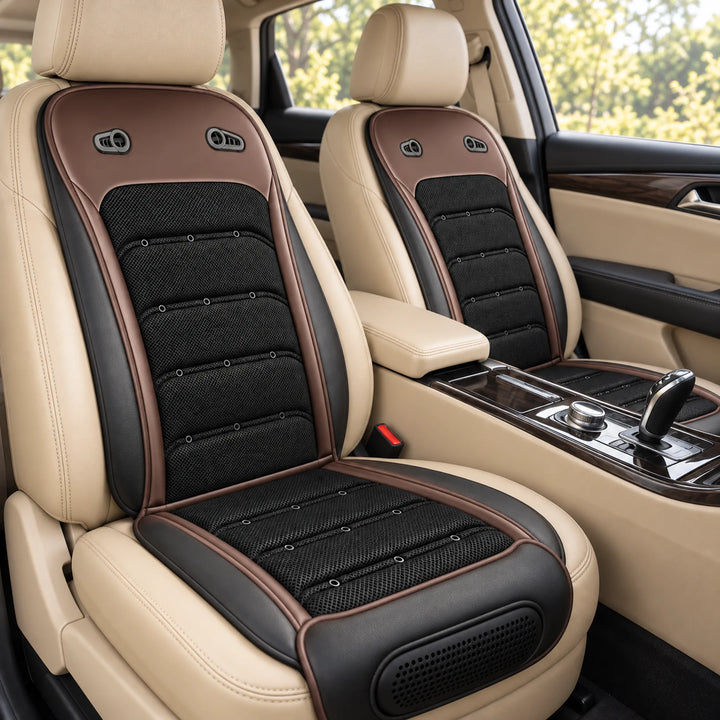 Ventilated car seat pads — brown pair
