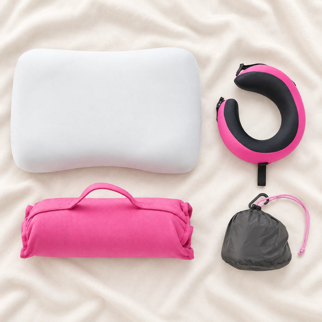 Travel Pillow &amp; Neck Pillow Set — fuchsia rose