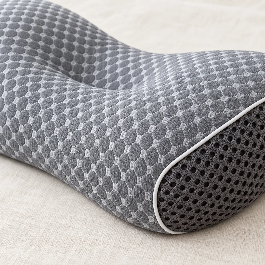 Gray quilted contour pillow — quilt detail