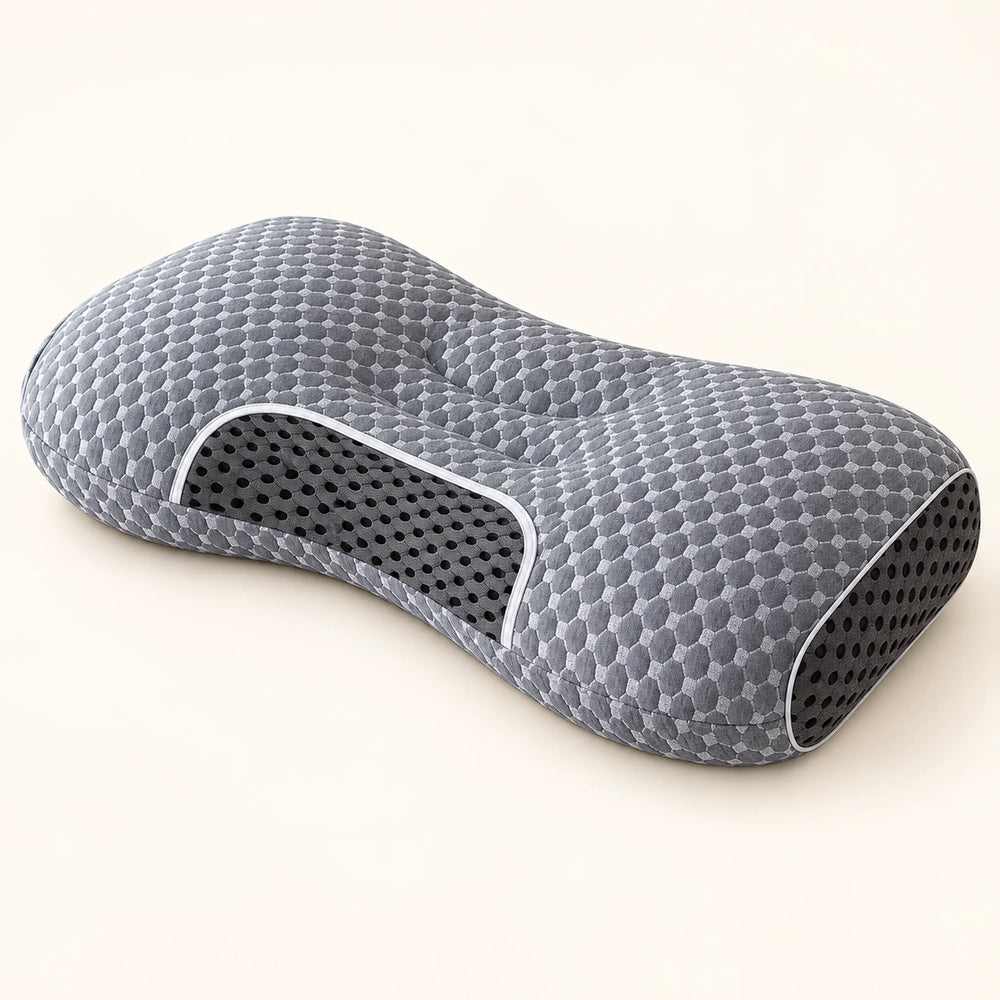 Gray quilted contour pillow — single studio