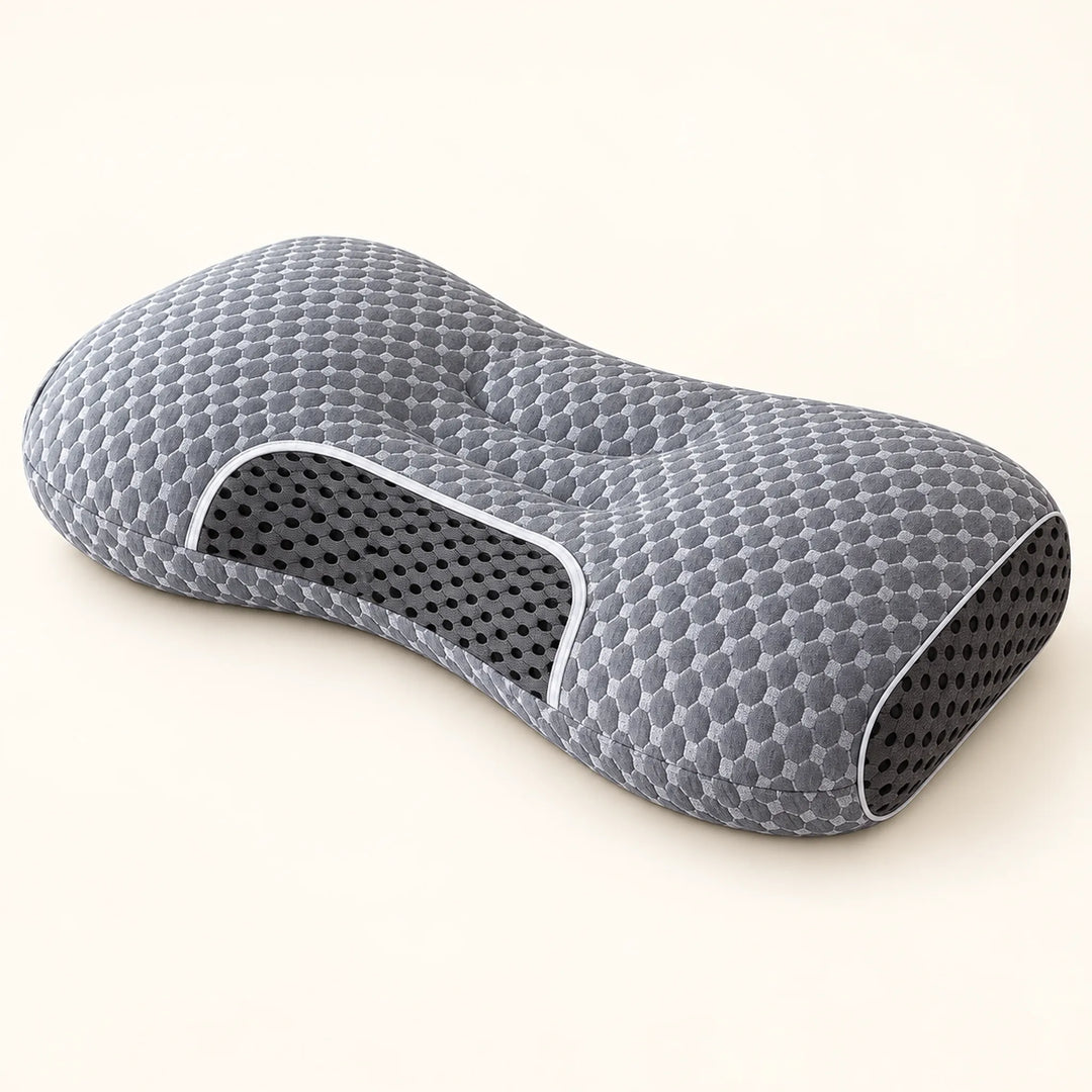 Gray quilted contour pillow — single studio