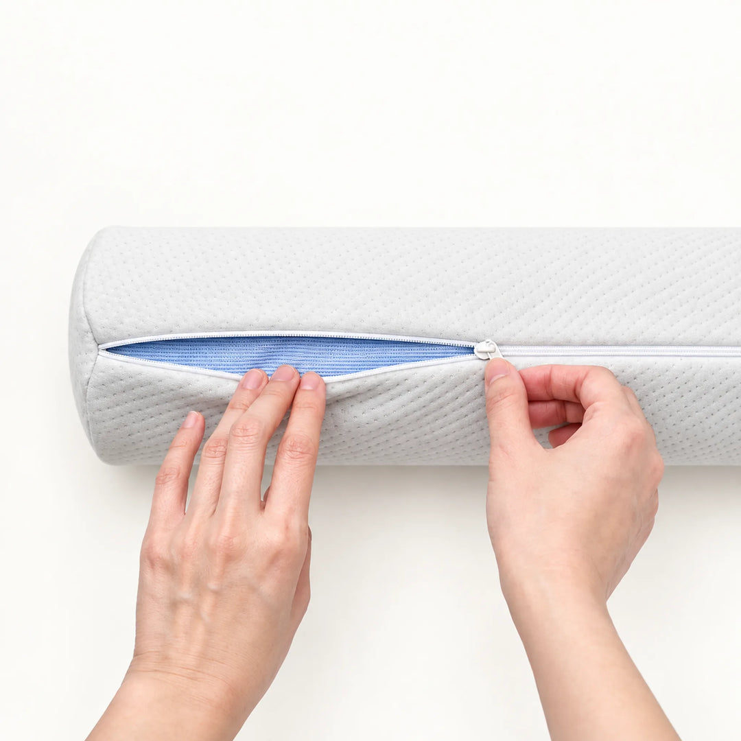 Compact Neck Roll Pillow — zip detail