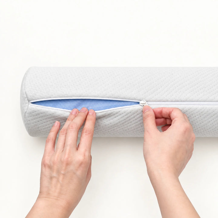 Compact Neck Roll Pillow — zip detail