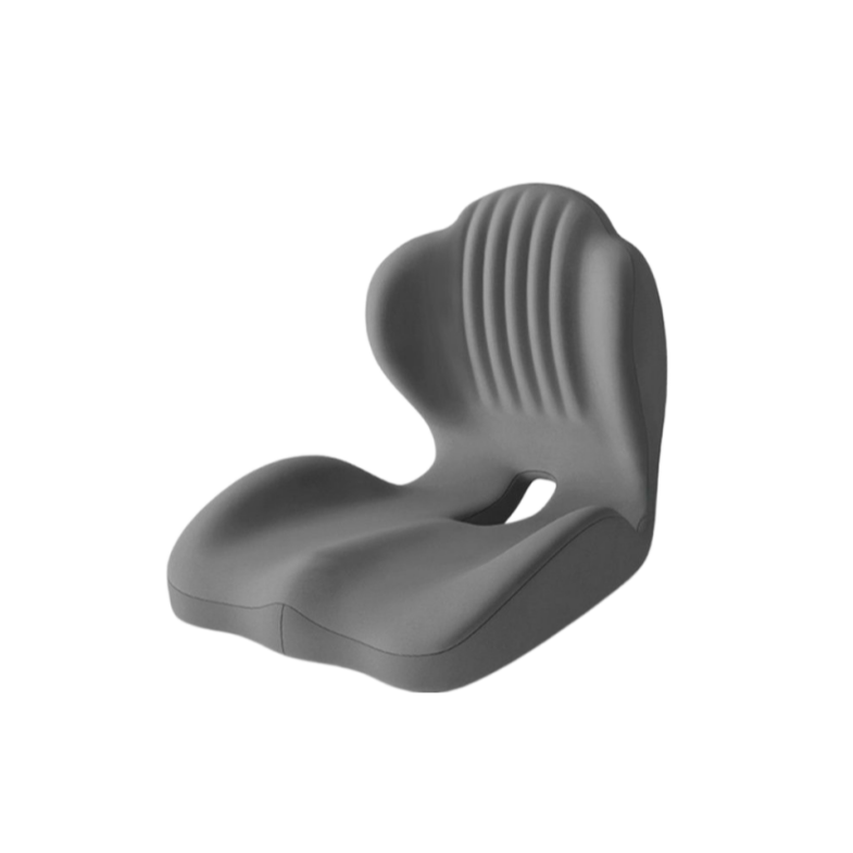 Gray Easevora cushion with a contoured seat, integrated backrest and rear opening.