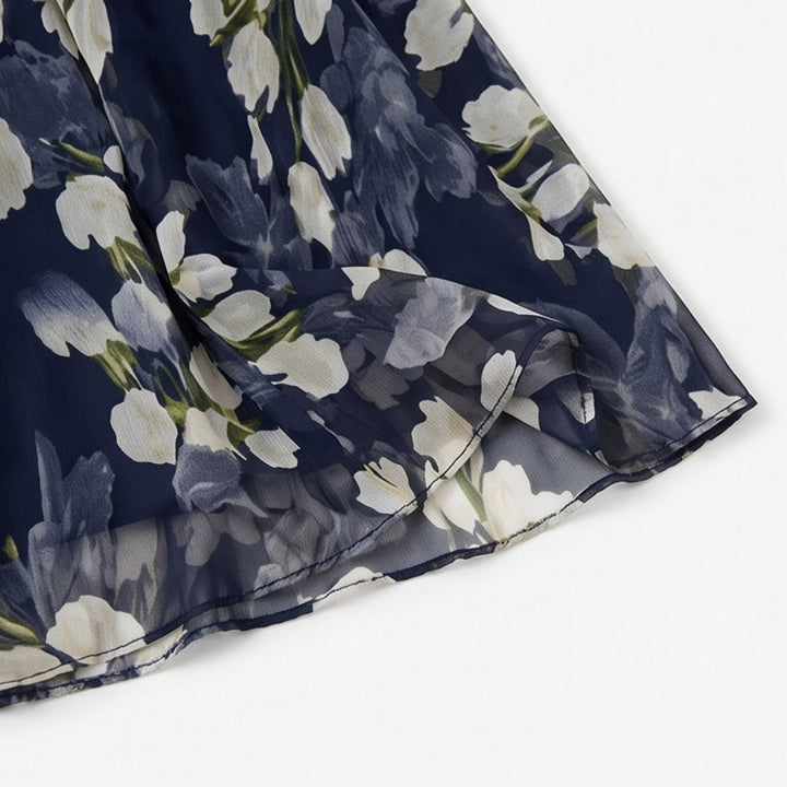 ELEGANT NAVY FLORAL MIDI DRESS