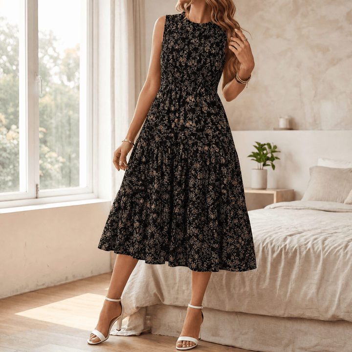 Smocked Floral Midi Dress — View 16 | Clova