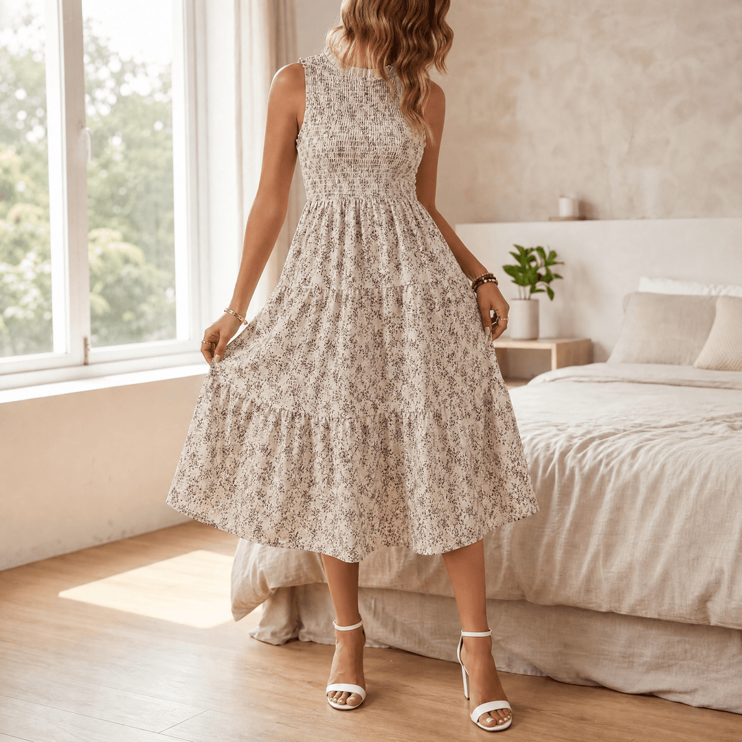 Smocked Floral Midi Dress — View 12 | Clova