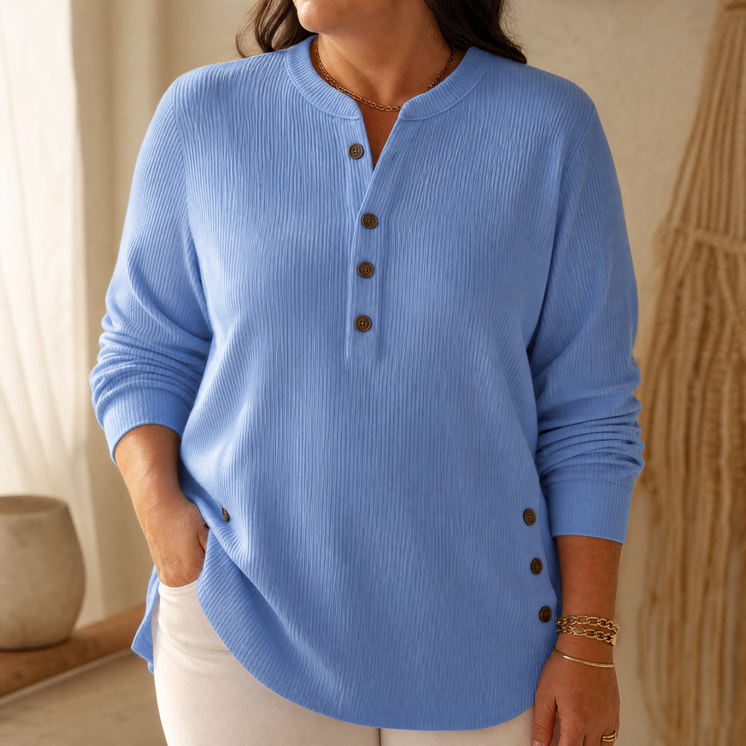 Ribbed Button-Up Henley Tunic | Clova Women's Fashion