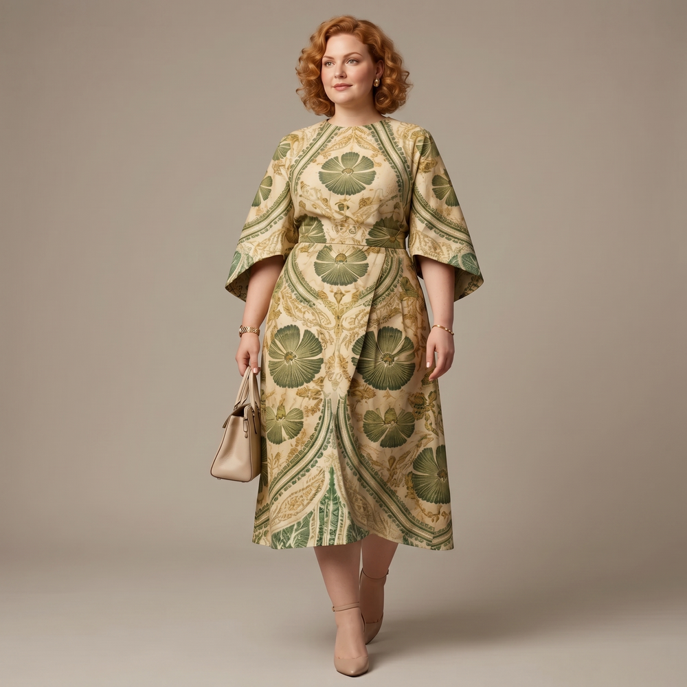 Serenza Vintage Tapestry Midi Dress for Curves — View 2 | Clova