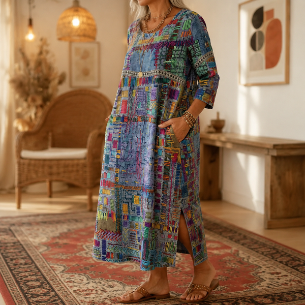 Painterly Patchwork Midi Dress
