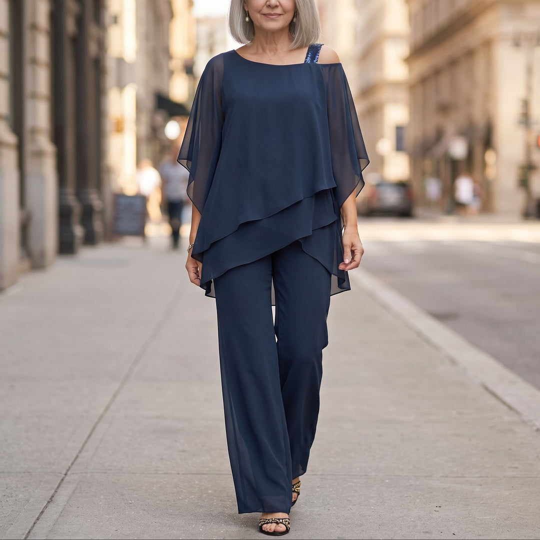 Asymmetric Chiffon Two-Piece Set | Clova Women's Fashion