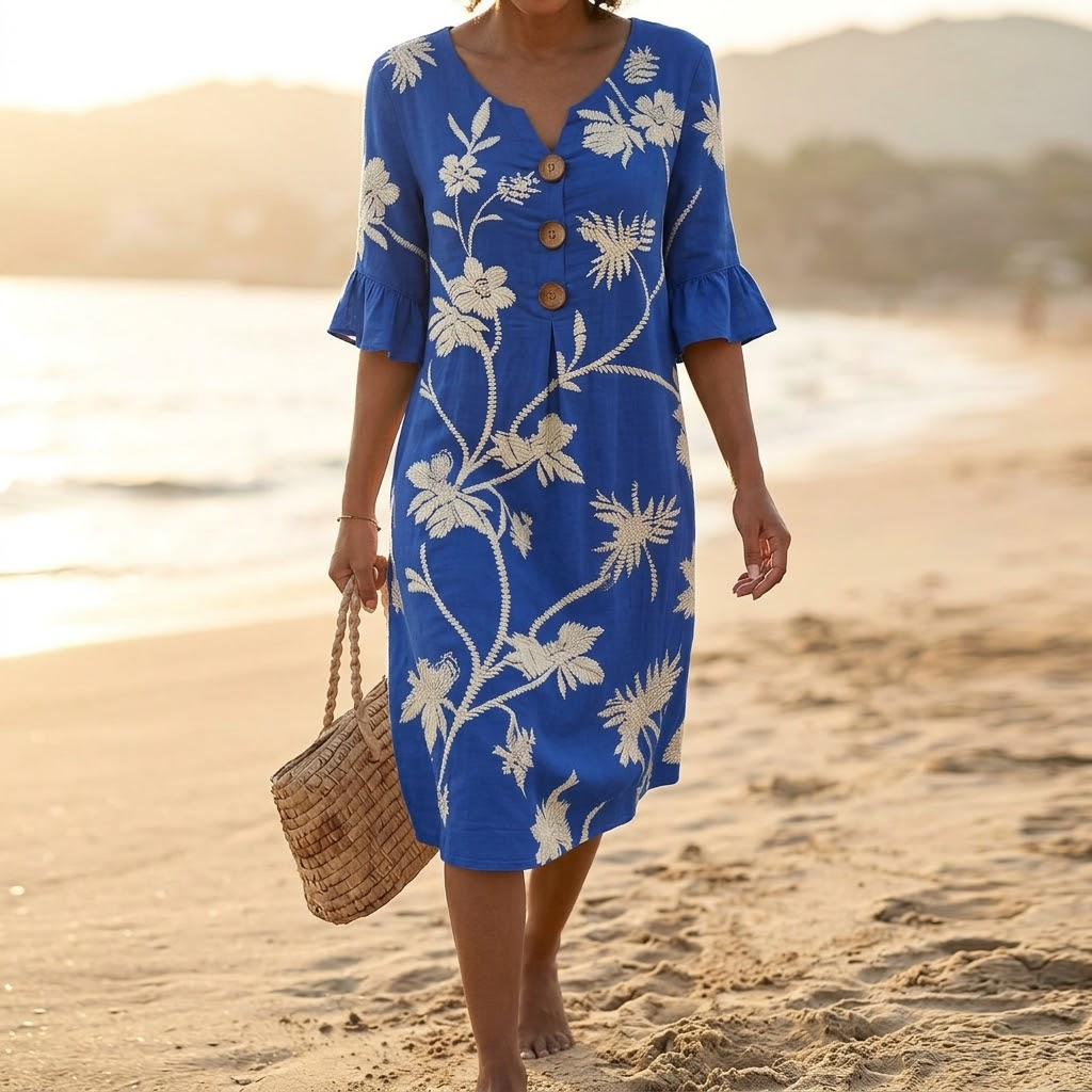 Embroidered Floral Midi Dress | Clova Women's Fashion