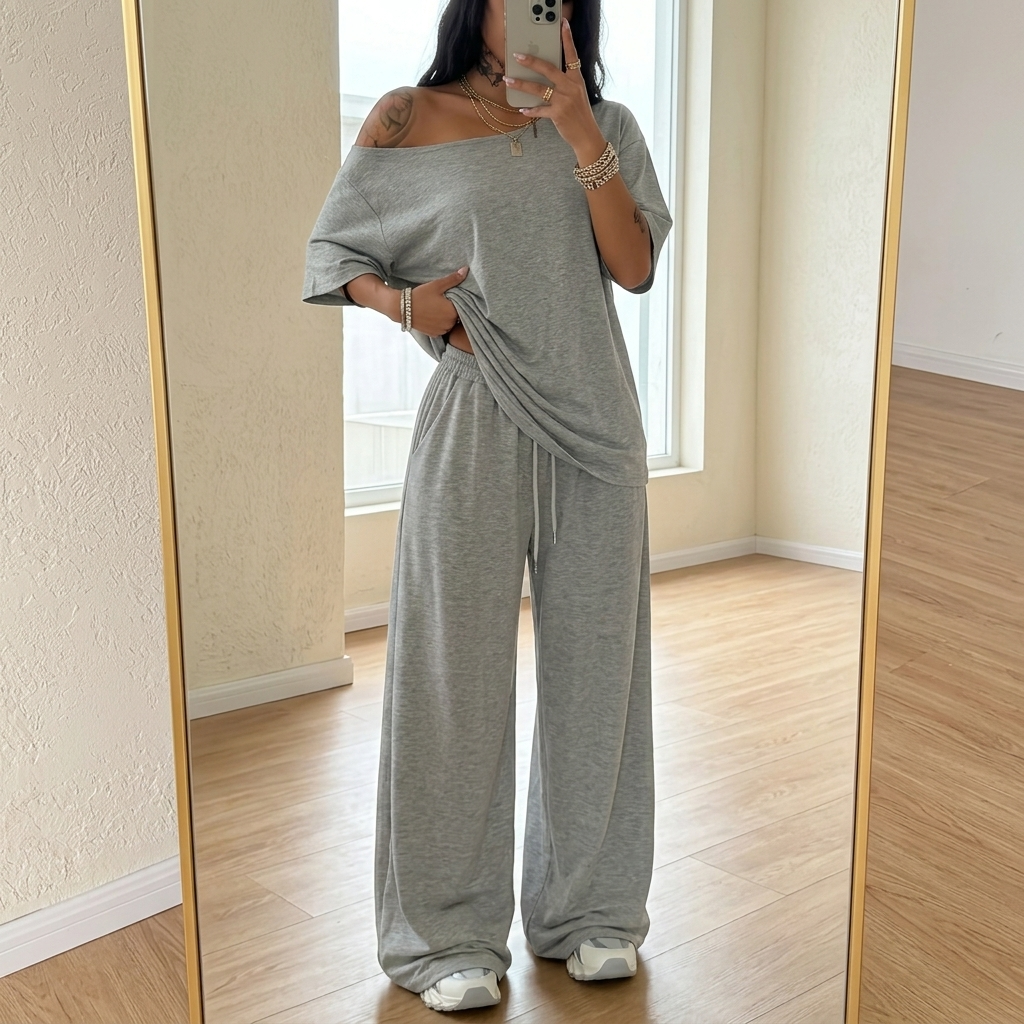 Effortless Off Shoulder Two Piece Set | Clova Women's Fashion