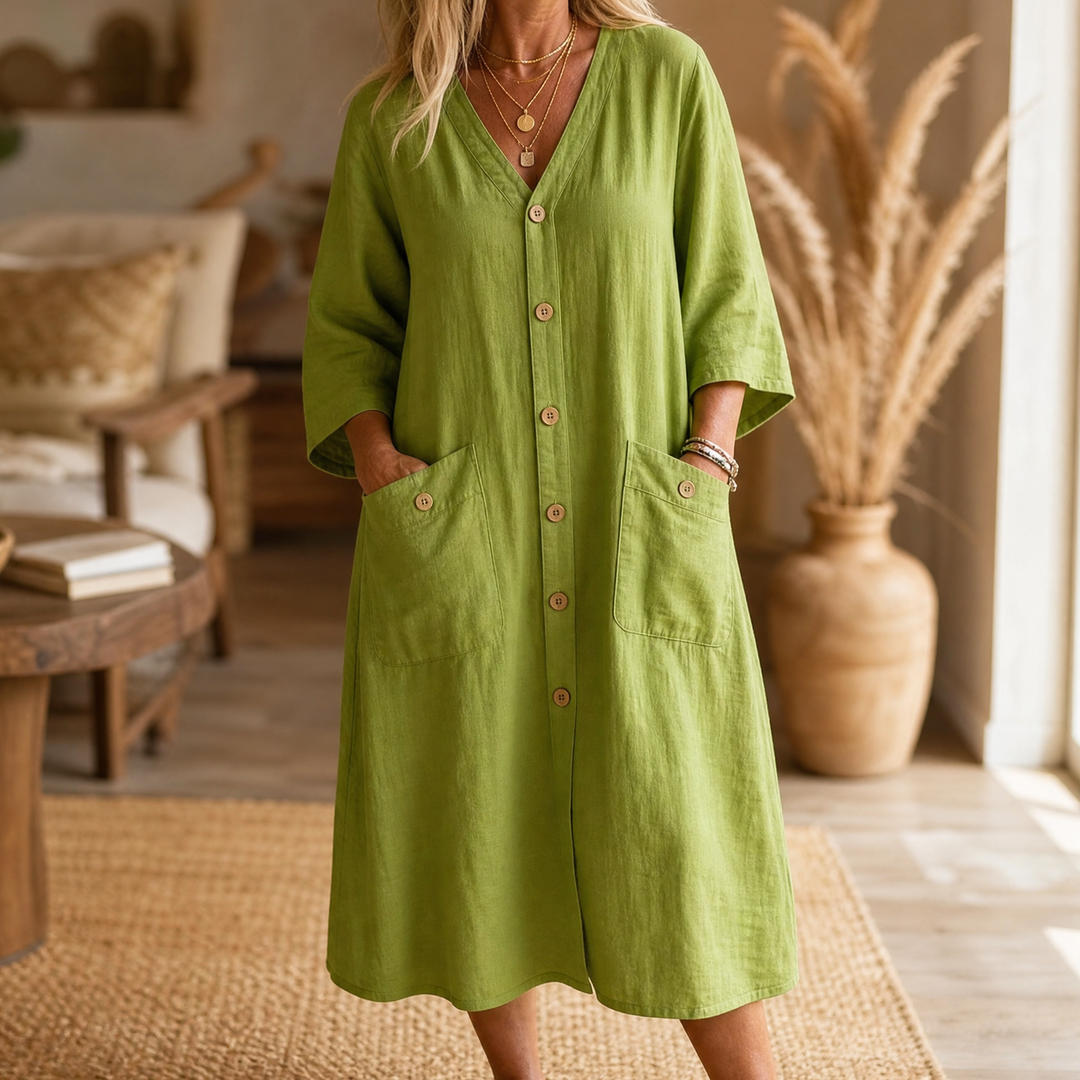 Button-Front Midi Dress | Clova Women's Fashion