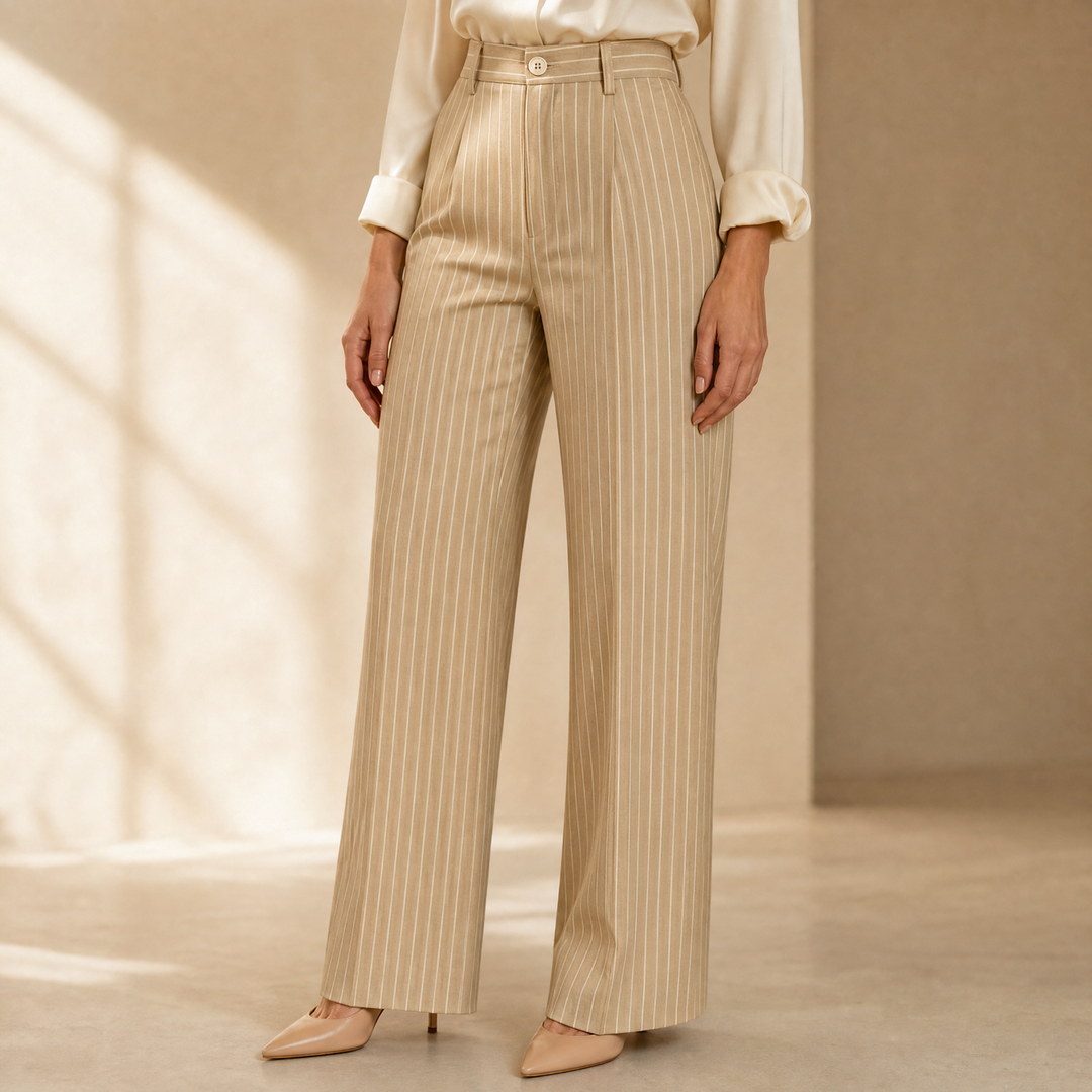 Solène High-Waisted Striped Wide-Leg Trousers for Effortless Polish | Clova Women's Fashion