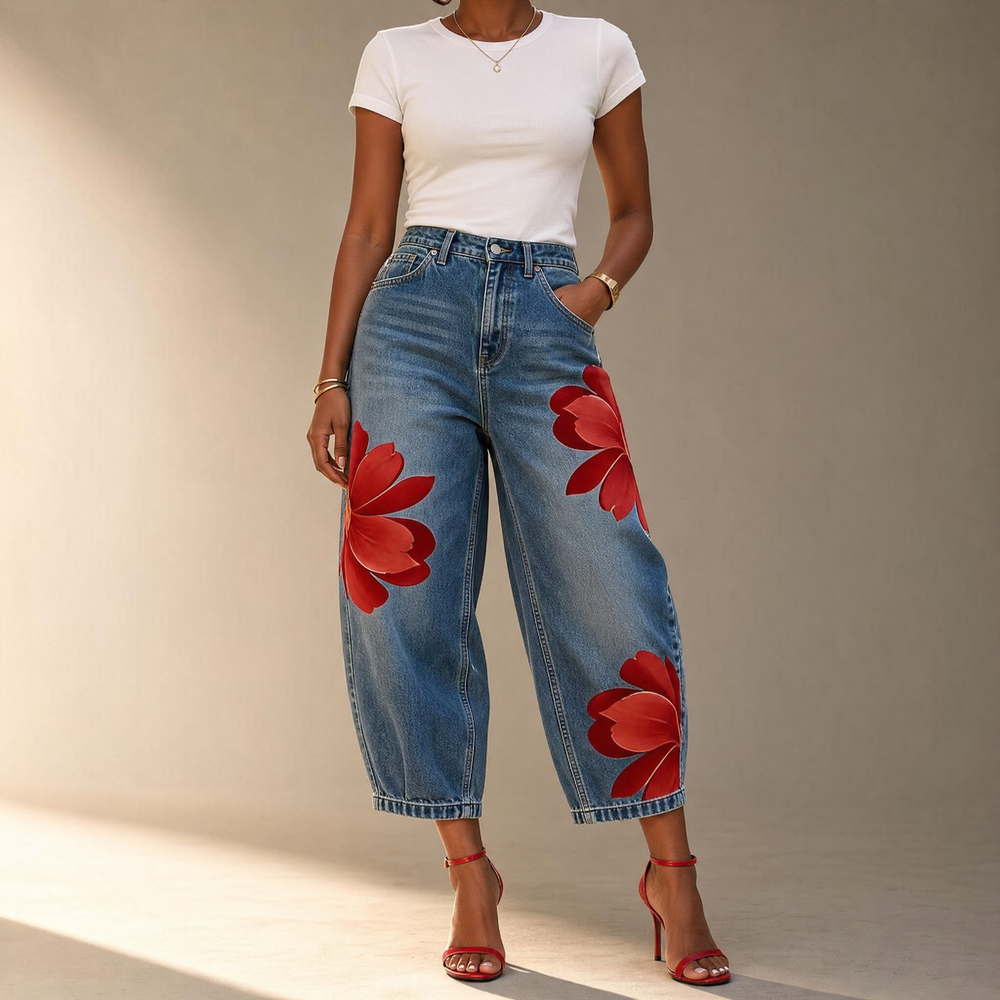 Bold Floral Wide Leg Jeans — View 2 | Clova