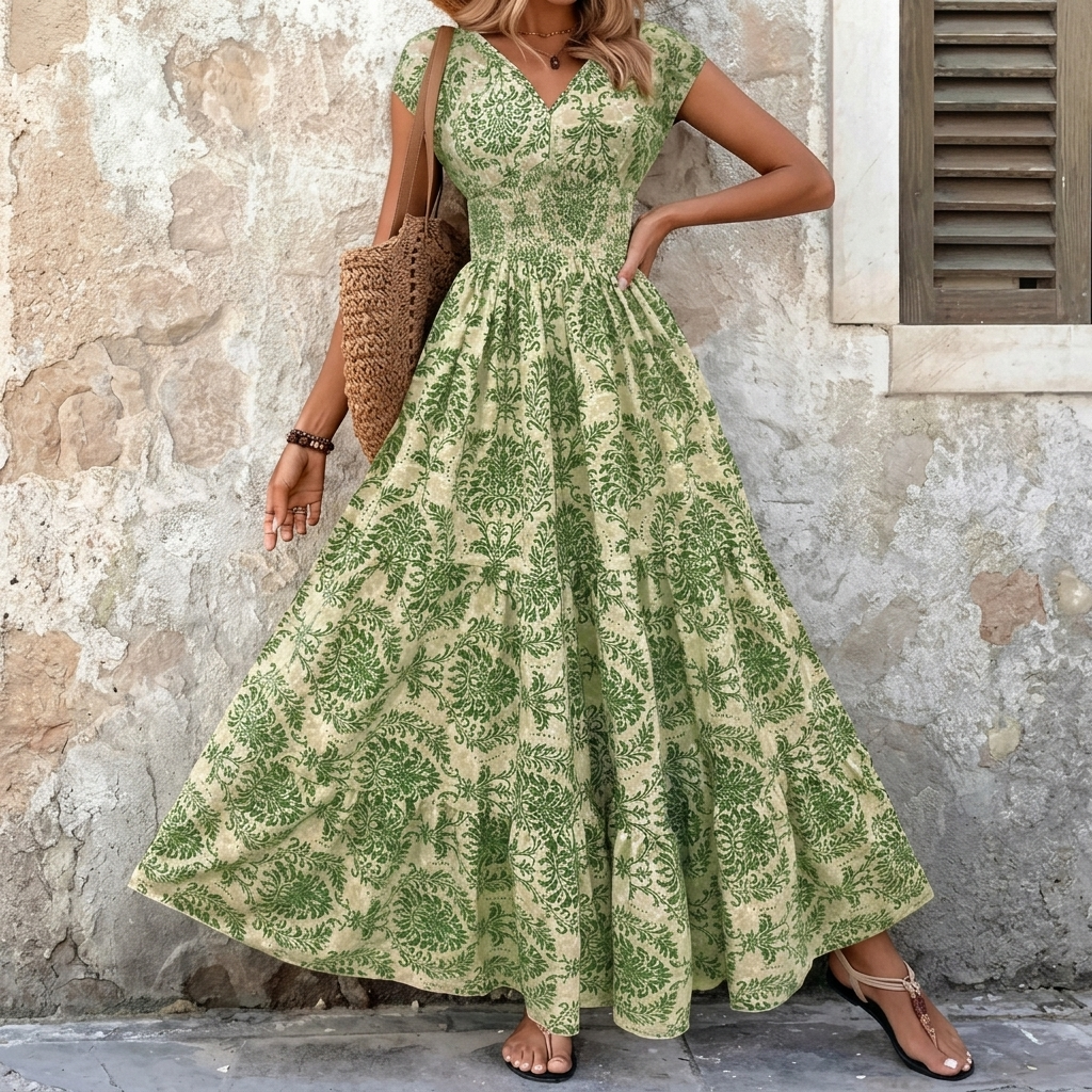 Smocked Floral Maxi Dress | Clova Women's Fashion